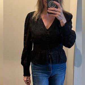 She + Sky black lace blouse cinched waist size large